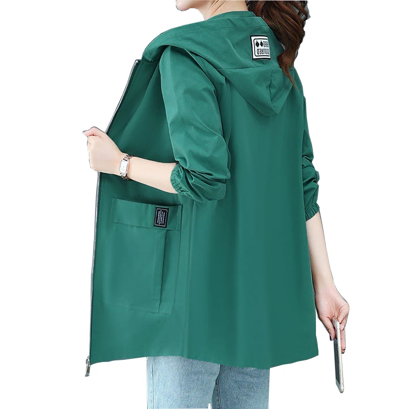 Vrouwen 2021 Lente Effen Windjack Nieuwe Mode Vrouwen Mid-Lengte Grote Pocket Jas Losse Oversized Hooded Rits bovenkleding jas voor dames dameskleding donsjack dubbelzijdige jas schapenjack dubbelzijdige jas voor vrouw