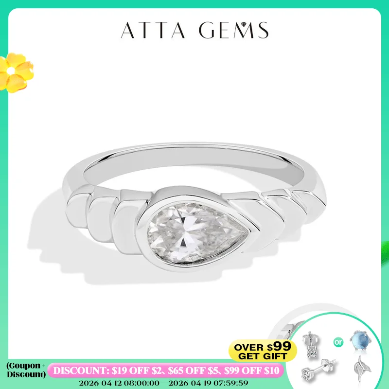

ATTAGEMS Brilliant Moissanite Ring for Women 1CT Pear Cut S925 Sterling Silver 18k Gold Plated Rings For Engagement Fine Jewelry