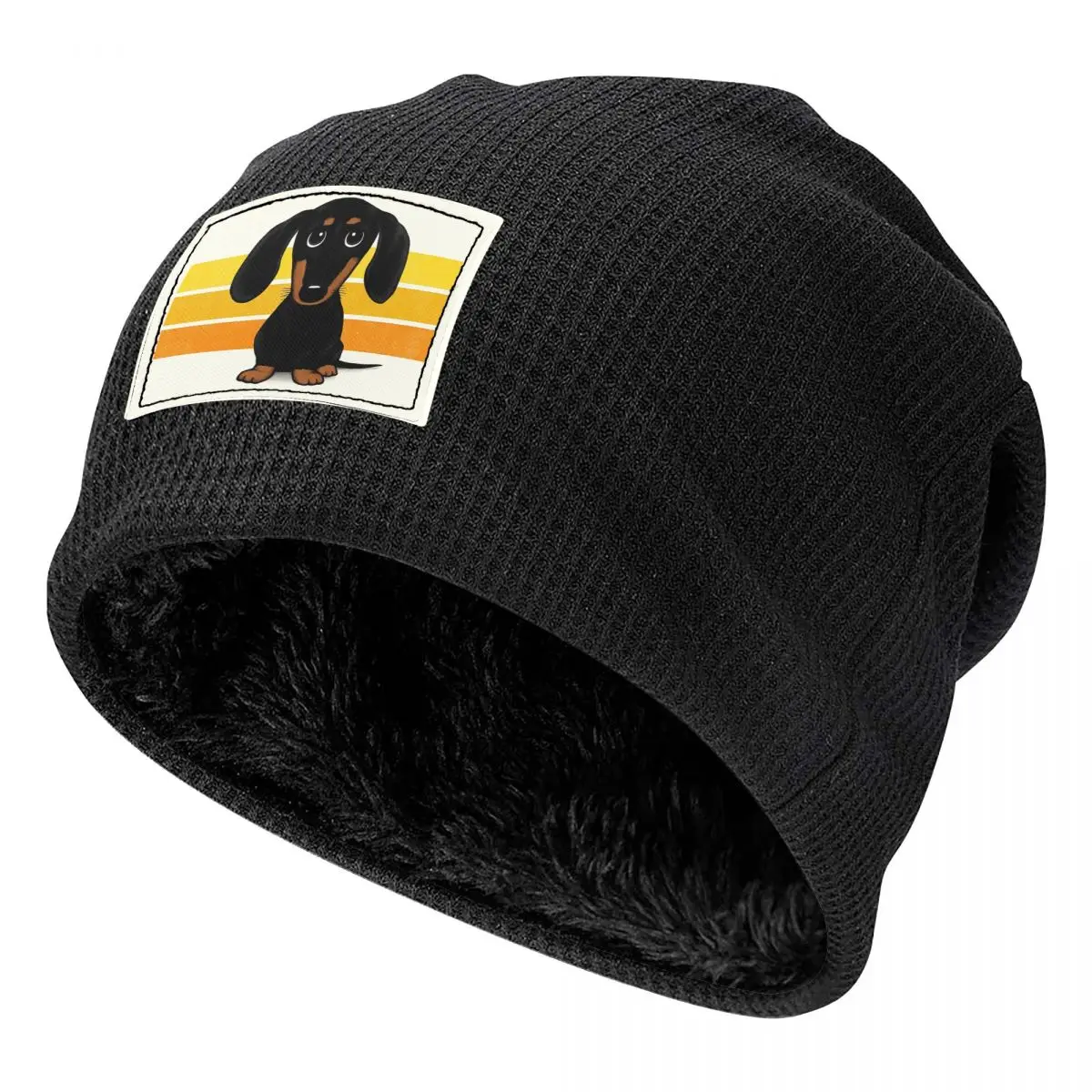 Cute Black And Tan Smooth Coated Dachshund Cartoon Dog  Beanies Caps Fleece-Lined Bonnet Hat Autumn Winter Outdoor Skullies Hats