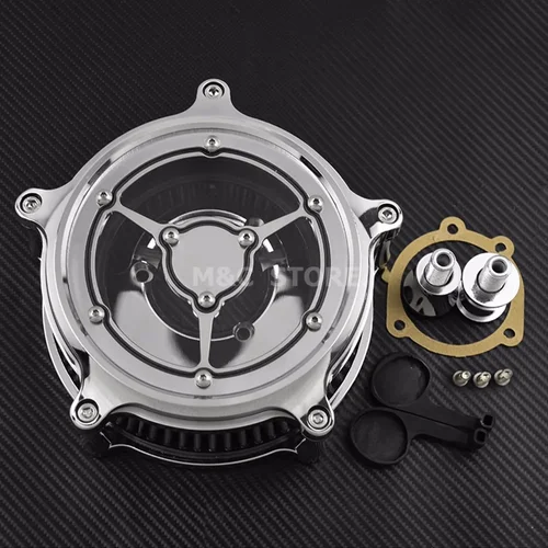 Imagen 2 del producto Limpiador de aire para motocicleta, filtro de entrada de aire transparente cromado para Harley Sportster XL883 Touring FLHX FLHR Dyna FXDB Softail FLSTF