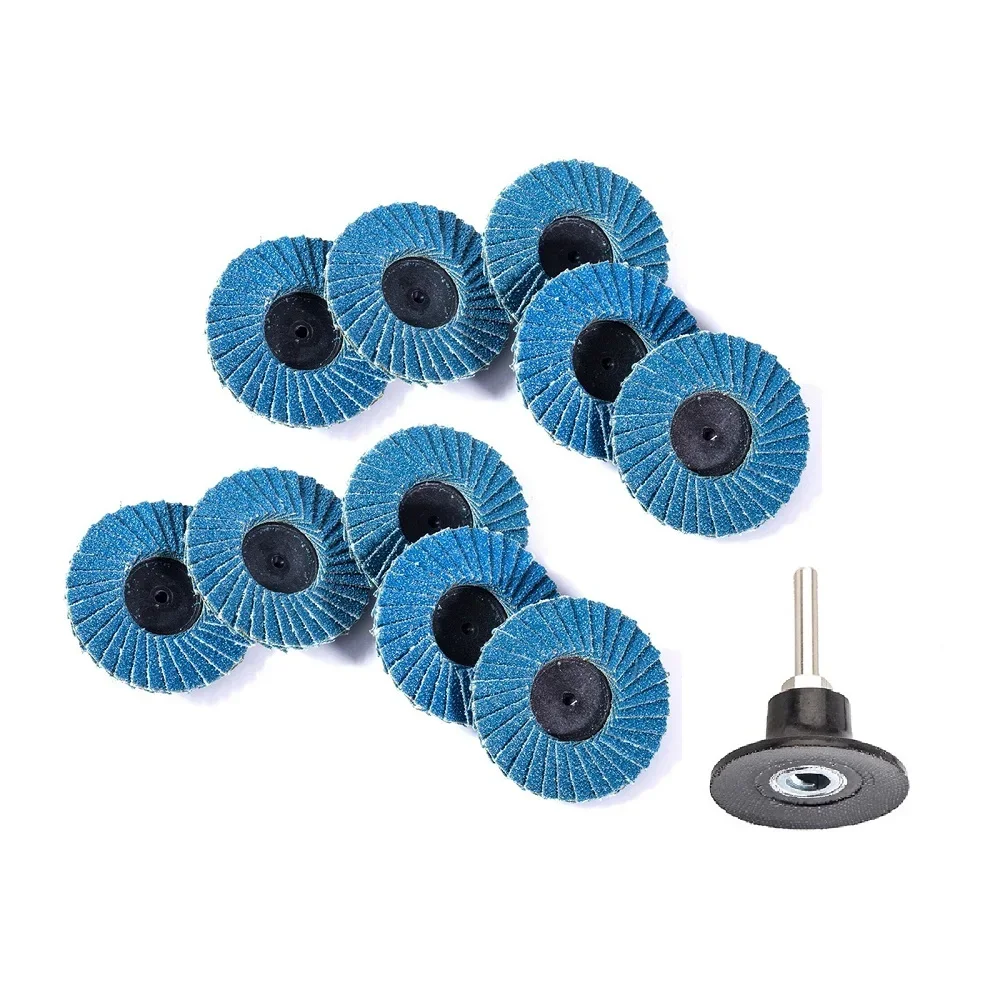 

11Pcs/Set 2"" 50mm Flat Flap Discs Roll Lock Grinding Sanding Wheels & Holder Kit for Angle Grinder Electric Drill Abrasive Tool