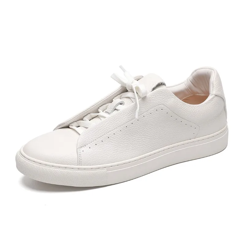 

First Layer Cowhide Little White Shoes Spring New Lychee Pattern Casual Leather Board Business Dress Men's Leather Sneakers