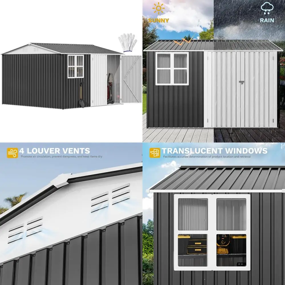 

Водонепроницаемый металлический навес для хранения на открытом воздухе 10x10 с окнами, запираемыми двери и наклонной крышей для использования в саду