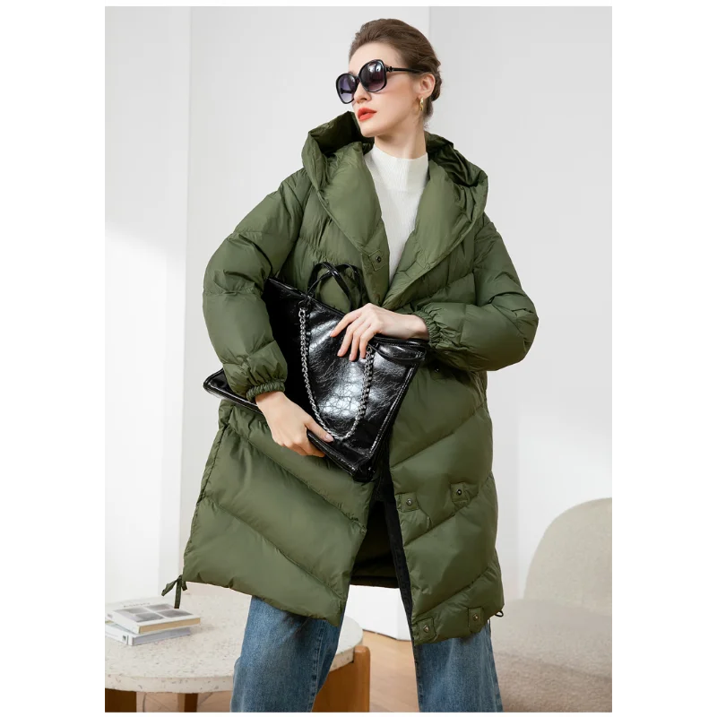 Long Hooded Puffer Parkas for Women, 90% White Duck Down, Thick Warm, Double Breasted Coat, Fashion, Fall and Winter