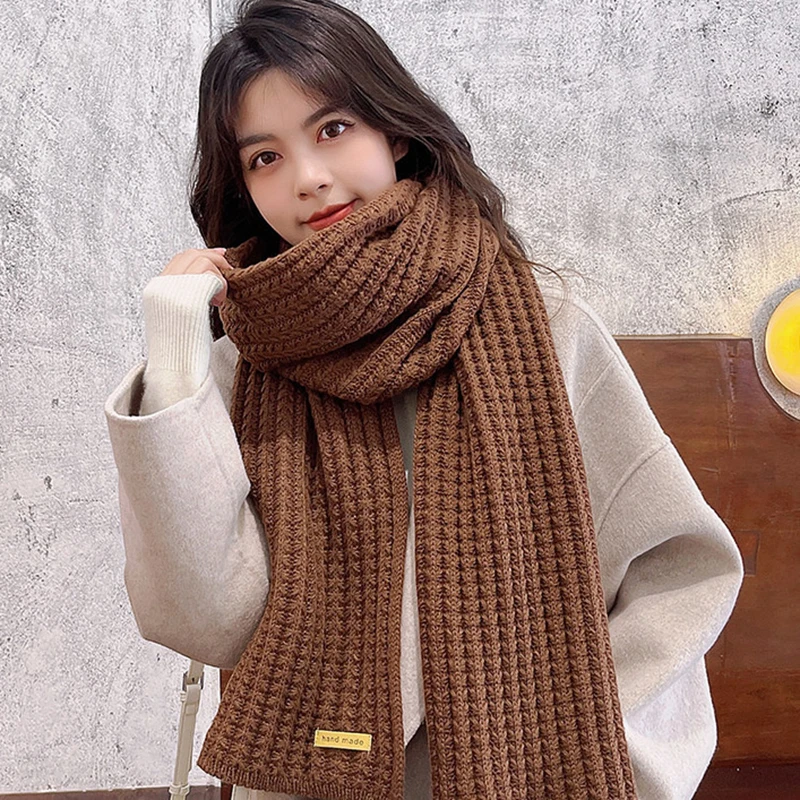 Women Winter Scarf New Korean Woolen Scarf Lovers Men And Women Thicken Warm Students Solid Color Knitted Scarves Bib