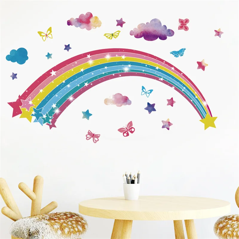 Rainbow Wall Decals PVC Butterfly Star Vinyl Wall Sticker for Kids Girls Room Room decor pegatinas de pared