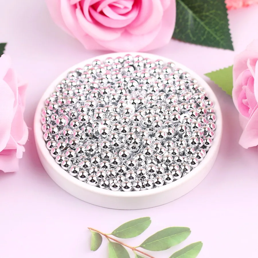 2MM-10MM, 7 Sizes, Silver Color Flatback Half Round Pearl Rhinestones, Multi Colors Crystal Gems Non HotFix DMC Jewelry Beads