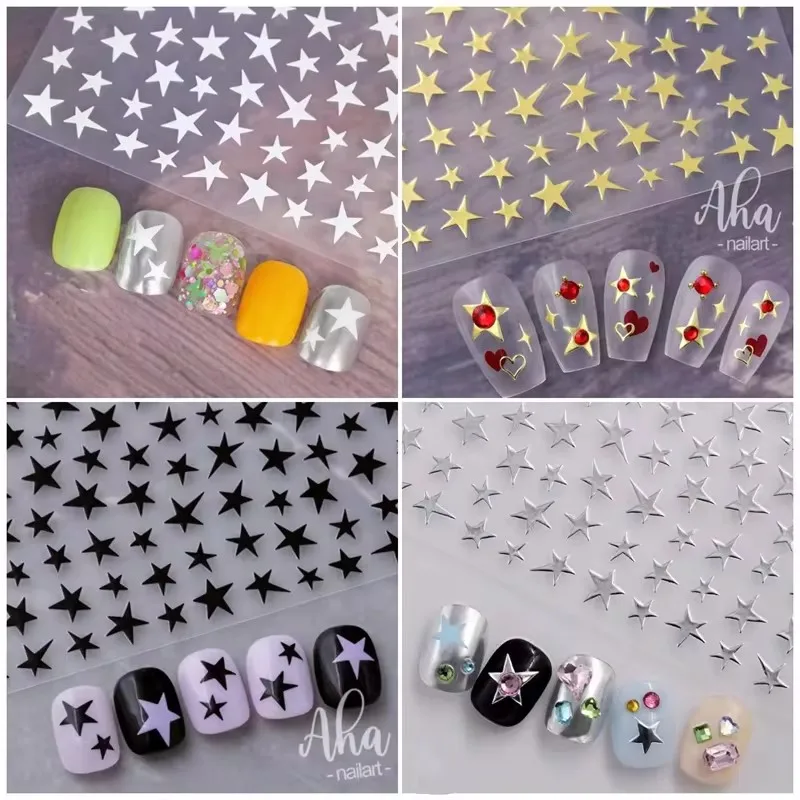 

1pcs New 3D Star Bronzing Gold Silver Nail Stickers Slider Nail Art Decoration Decals DIY Transfer Adhesive Manicure Accessories