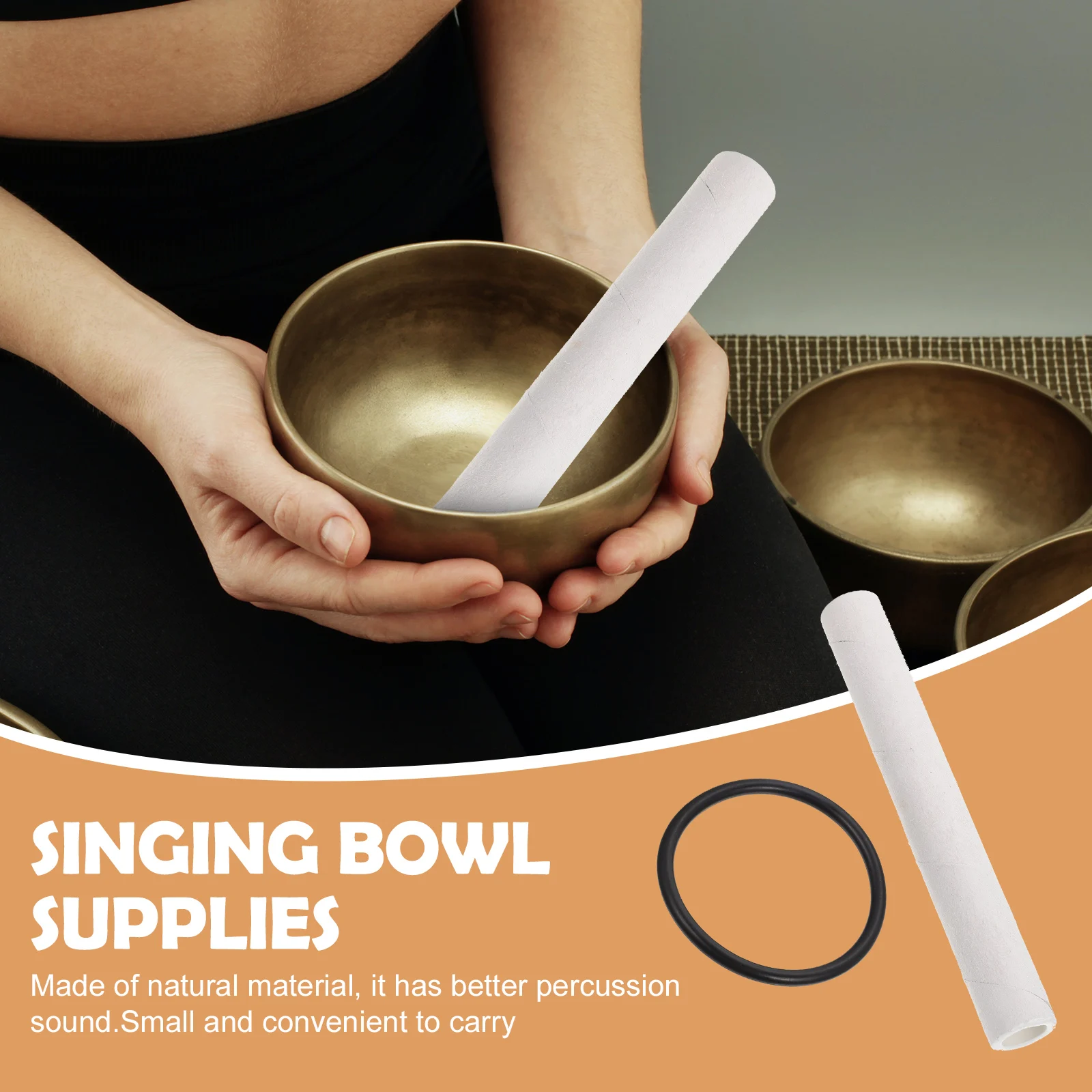 

1 set Rubber Ring Mallet For Singing Bowl Smooth Handle Sheepskin Hammer Sound Therapy Tool Gift Meditation