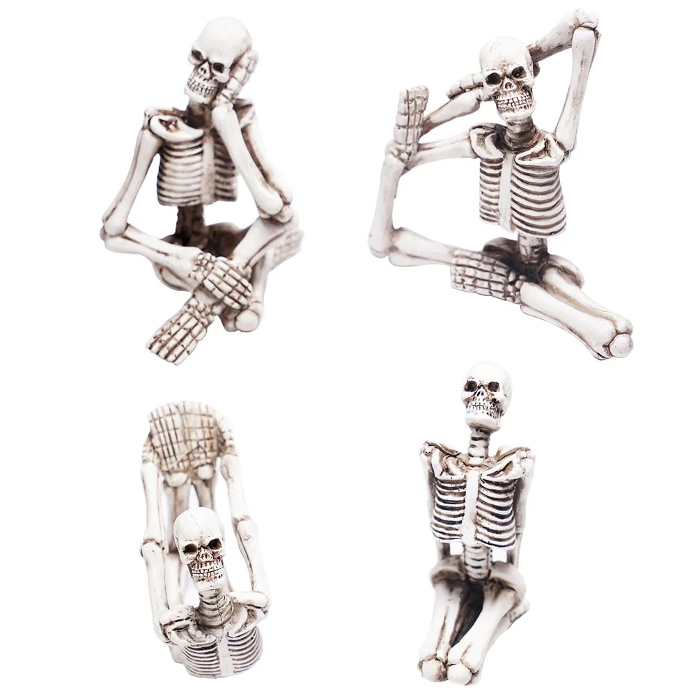 

4 Pcs Yoga Skull nament High Quality Resin Decor Halloween Desktop Figurines Bone Props Party Gifts Creepy