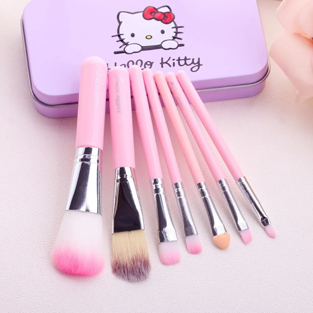 

Kawaii Cute Sanrio Hello Kitty 7pcs Makeup Brush Set Schoolgirl Beauty Tool Outdoors Carry with One Portable Couple Holiday Gift