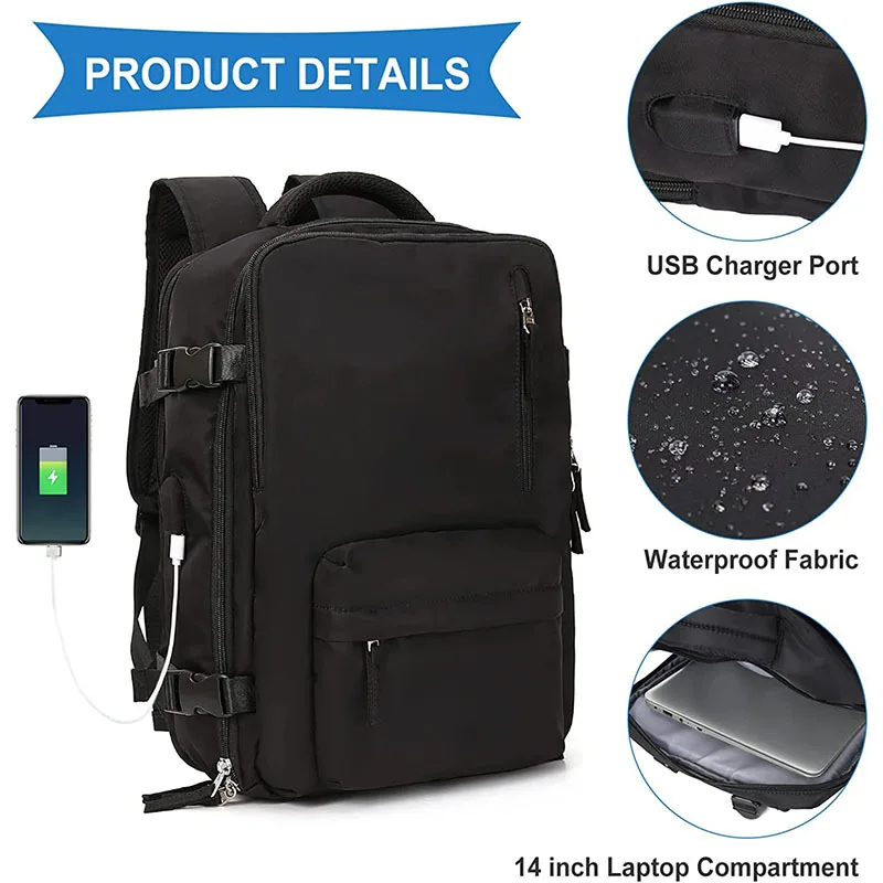 35L Travel Backpack Waterproof Women Casual Daypack USB Charging Laptop Bags Multipurpose Shoulder Backpacks with Shoes Pocket