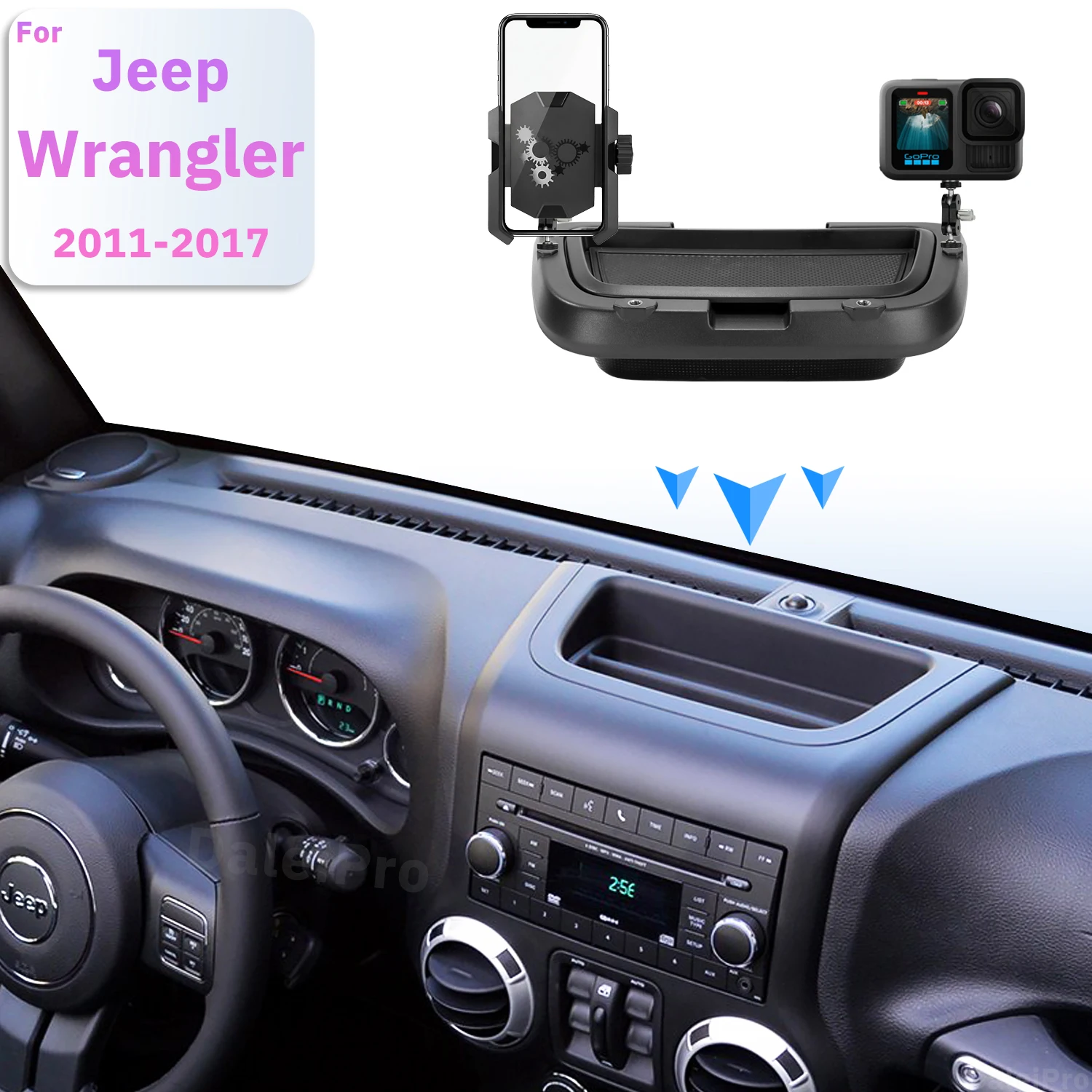 Suporte Duplo para Celular para Jeep Wrangler JK 2011-2014 2015 2016 2017, Caixa de Armazenamento Dupla Camada, Suporte Ajustável 360 Graus