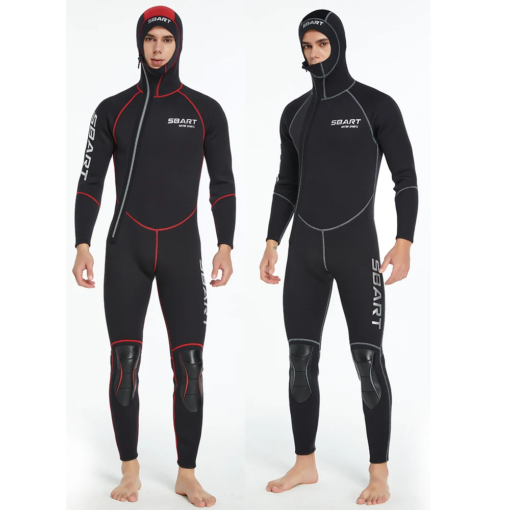 3mm Wetsuit Neoprene Full Diving Suits With Hood Men Stretch Long Sleeve One Piece Dive Skin, Front Zip Thermal Swimsuit Hoodie