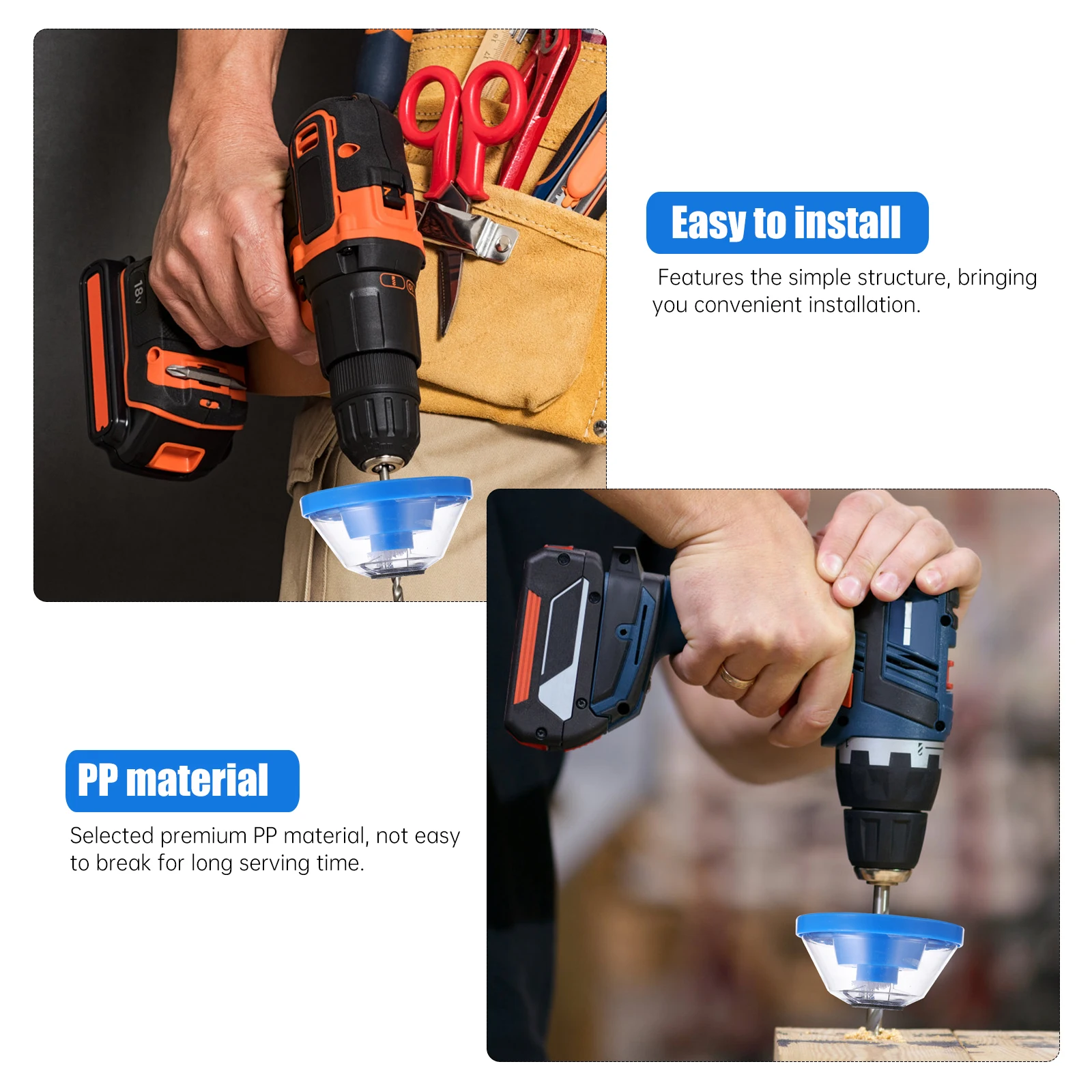 

2Pcs Dust Collector Drill Electric Cover Shockproof Blue Drilling PP Material Long Serving Prevent Flying Easy Installation