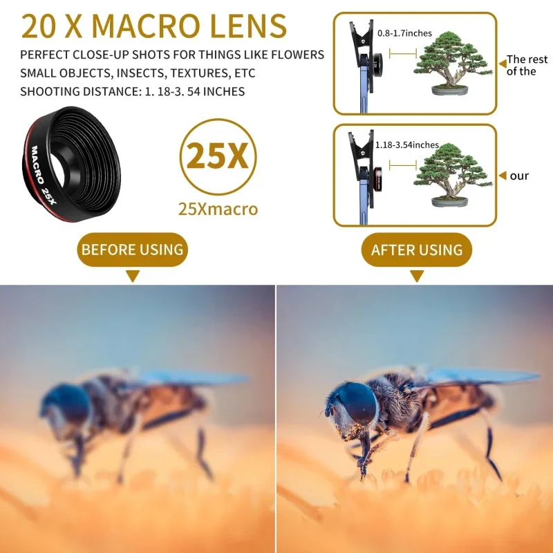 Universal Phone Photography 3 In 1 Lens Fish Eye Fisheye 0.62X Wide Angle 25X Macro Smartphone HD Camera Lens for iphone 12 13