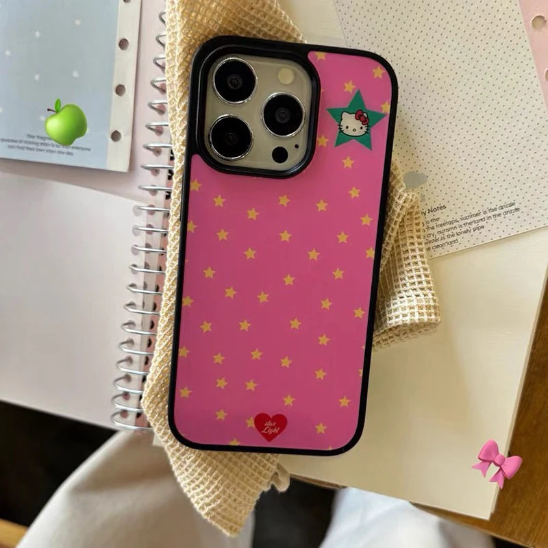 

Creative Star Hello Kitty INS Cute Phone Case For iPhone 16 15 14 13 12 11 Pro Max XR XS MINI 7 8 Plus Y2K Kawaii Cover