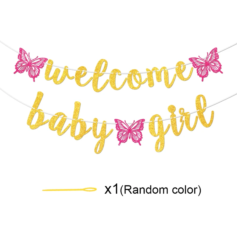 YOMDID Willkommen Baby Banner Glitzer Schmetterlinge Party Banner Papier Banner für Babyparty und Geburtstagsfeier Partyzubehör – Detail 7