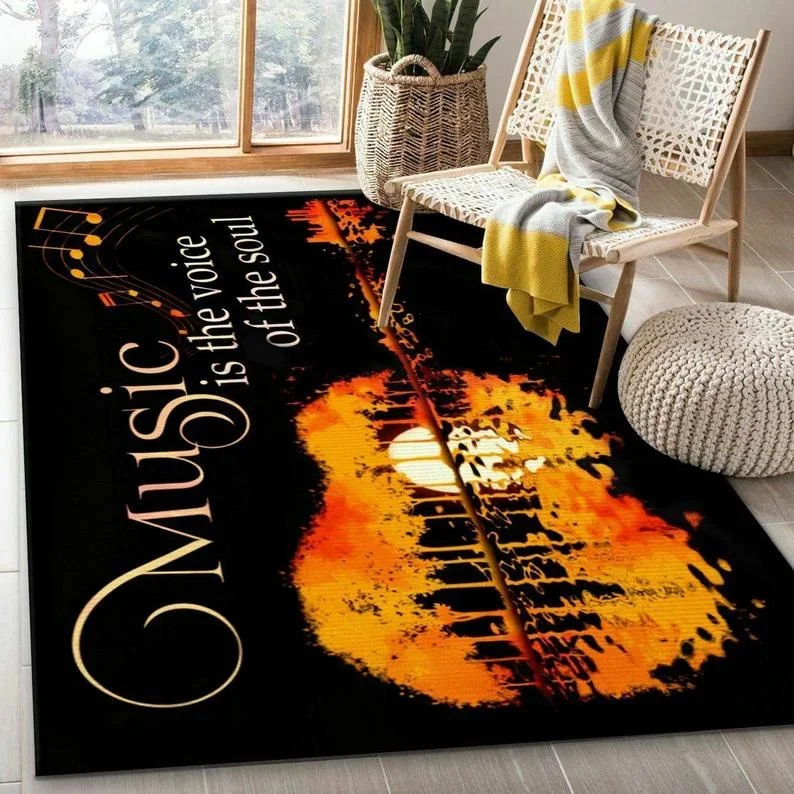 Music Is The Voice of The Soul Guitar Room Bedroom Floor Mat Carpet Rugs and Carpets for Home Living Room Decoration Rugs Carpet