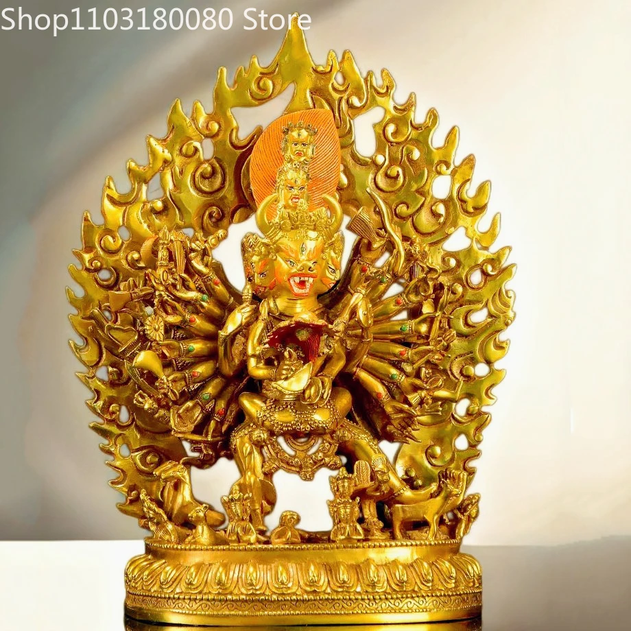 33cm Copper gillding Yamantaka Yab-Yum buddha statue Nepal Tibet OX-head Dharma Protectors sculpture