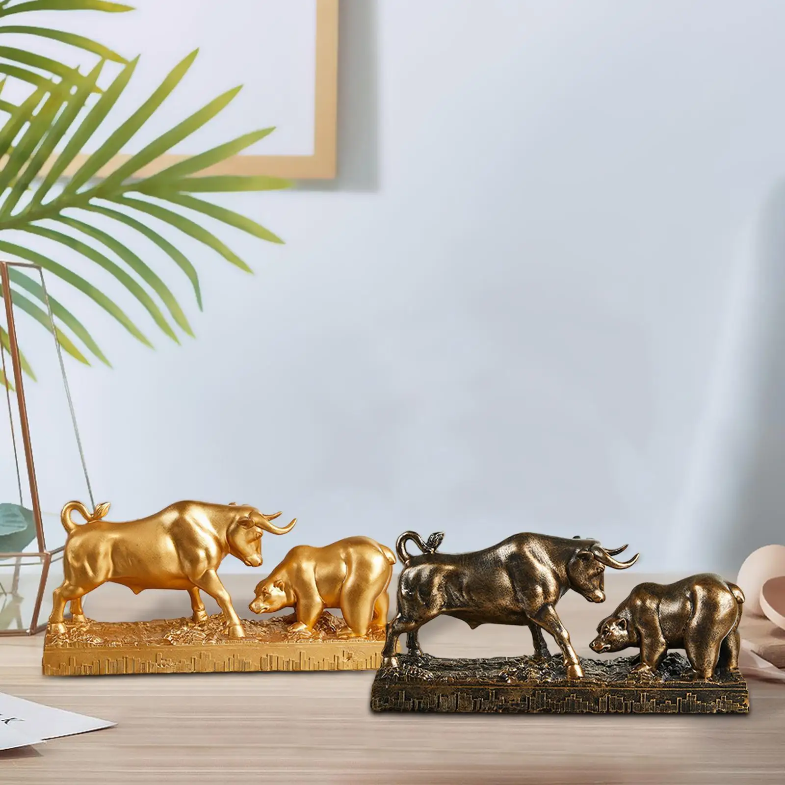Estatua de estatuilla de toro y oso, decoración de mesa para bibliotecas, decoración versátil