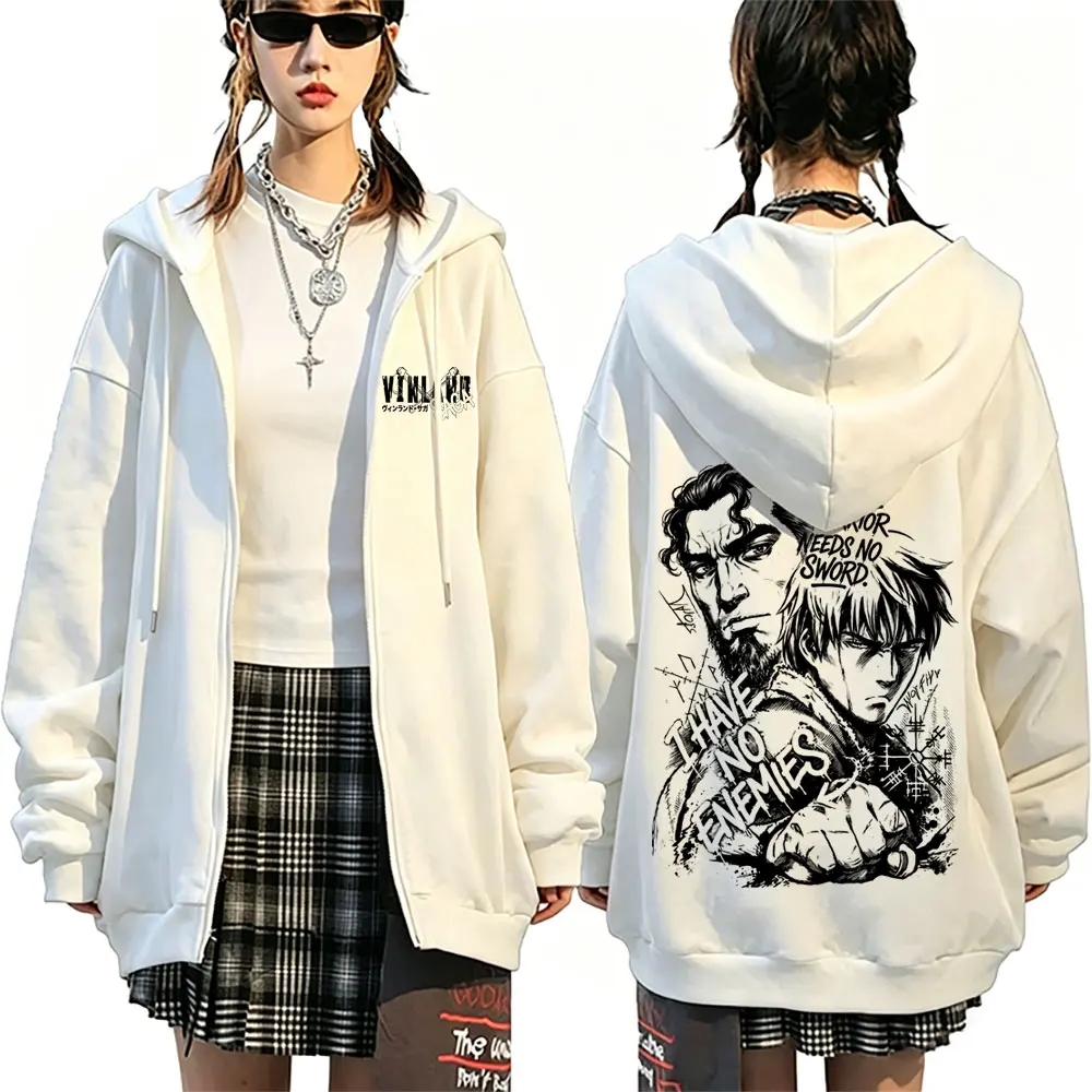 

Anime Vinland Saga Thorfinn A True Warrior Needs No Sword I Have No Enemies Zipper Hoodie Men Manga Oversized Zip Up Jacket Coat