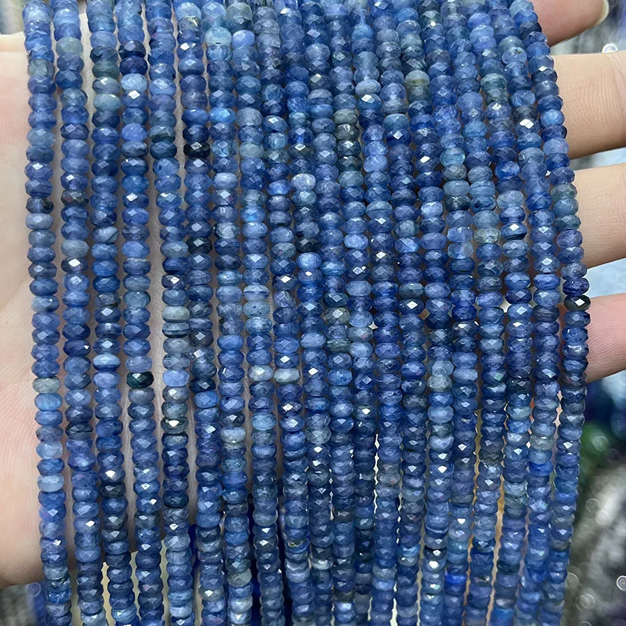 Natural Stone Kyanite Crystal Disc Bead Small Section Faceted Loose Spacer for Jewelry Making DIY Necklace Bracelet 15\'\'2.5x4mm