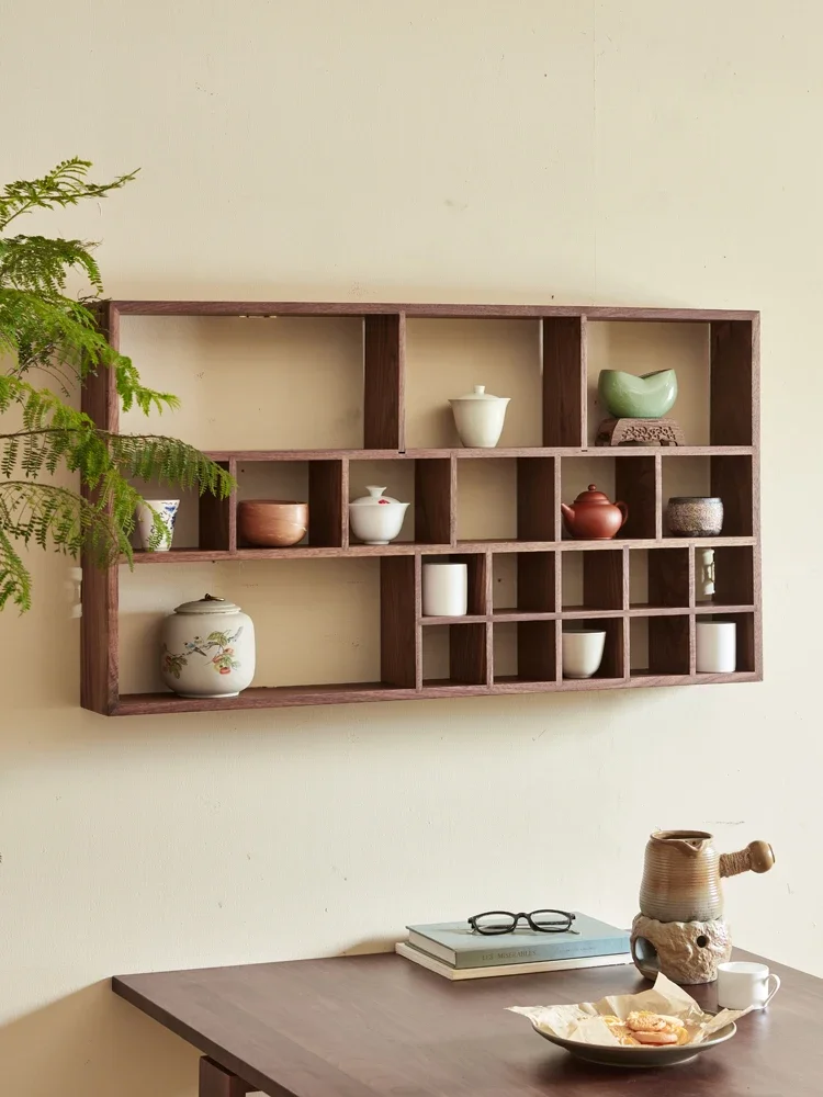 North American black walnut special-shaped Duobao Pavilion wall-mounted teacup solid wood wall-mounted Bogu rack rack