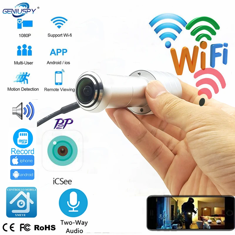 Wireless 2 Way Audio Door Eye Hole Home 1080P FishEye Network Mini Peephole Wifi Door IP Camera P2P ICSEE TF Card Slot