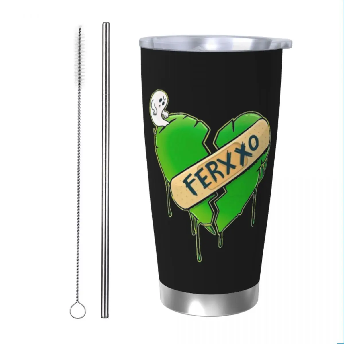 

Feid Ferxxo Rapper Insulated Tumbler with Straws Lid Broken Heart Vacuum Thermal Mug Office Home Thermos Bottle Cups, 20oz