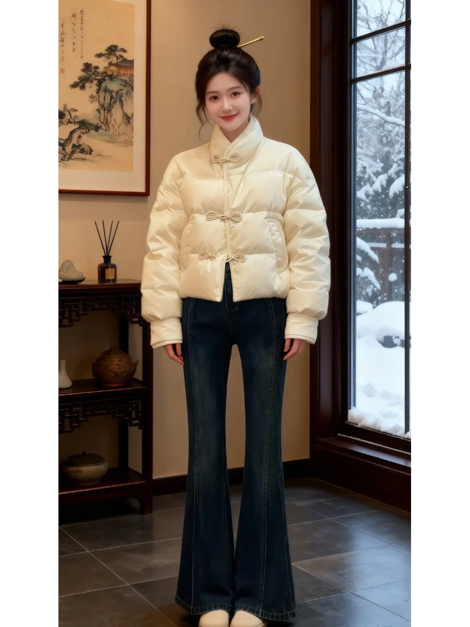 

Утепленная хлопковая куртка в китайском ретро-стиле, дизайн 2026 года, зимняя, на пуговицах, с воротником-стойкой, в корейском стиле, для повседневной носки