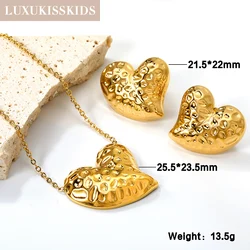 LUXUKISSKIDS Stainless Steel Woman'Jewelry Set Heart Pendant Necklace Earrings Fashion Korean Golden Love Sets for Wedding Party