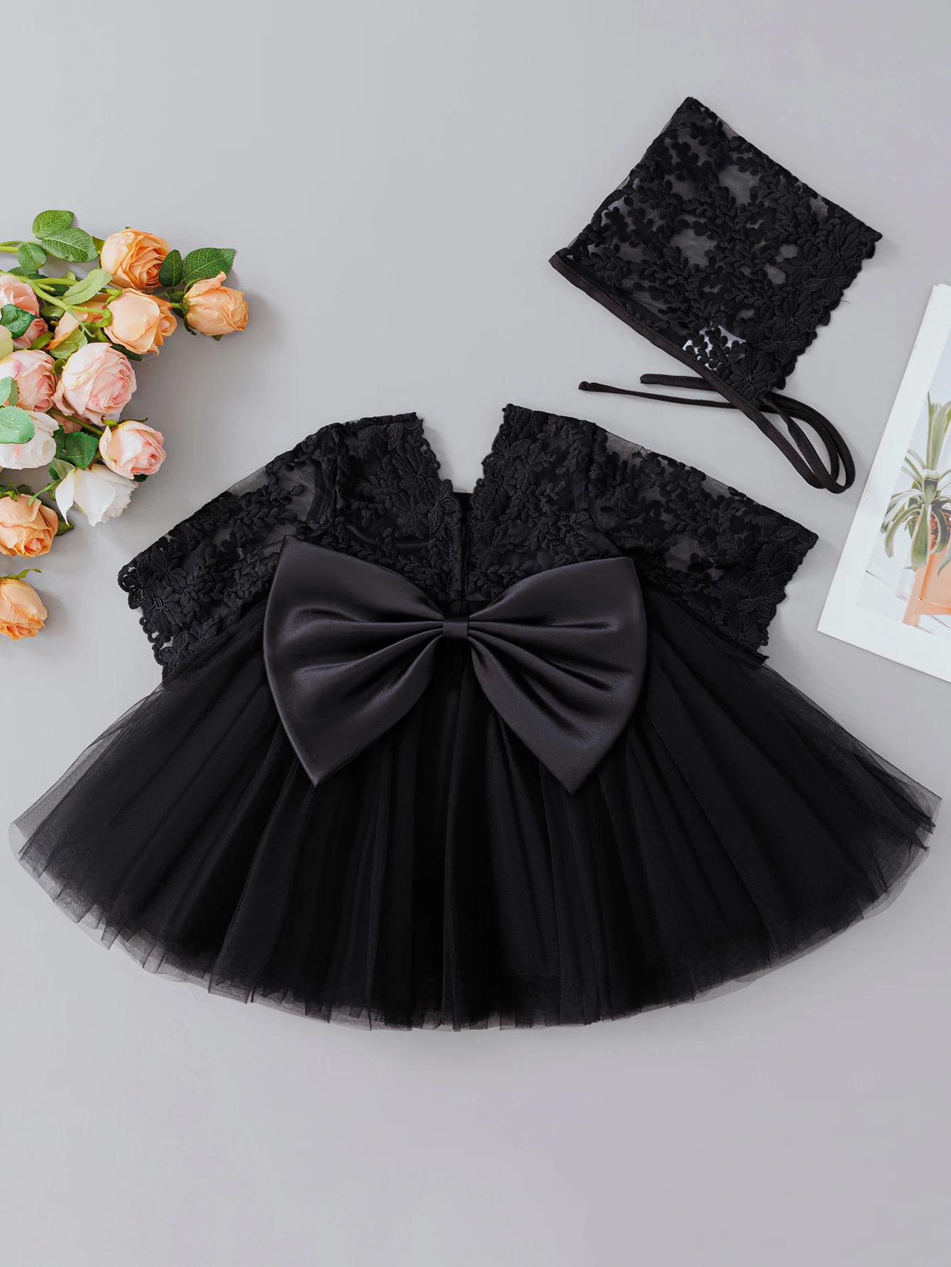 Black Children's Princess Dress Big Bow Baby Girl Party Ball Dress Fluffy Mesh Dress