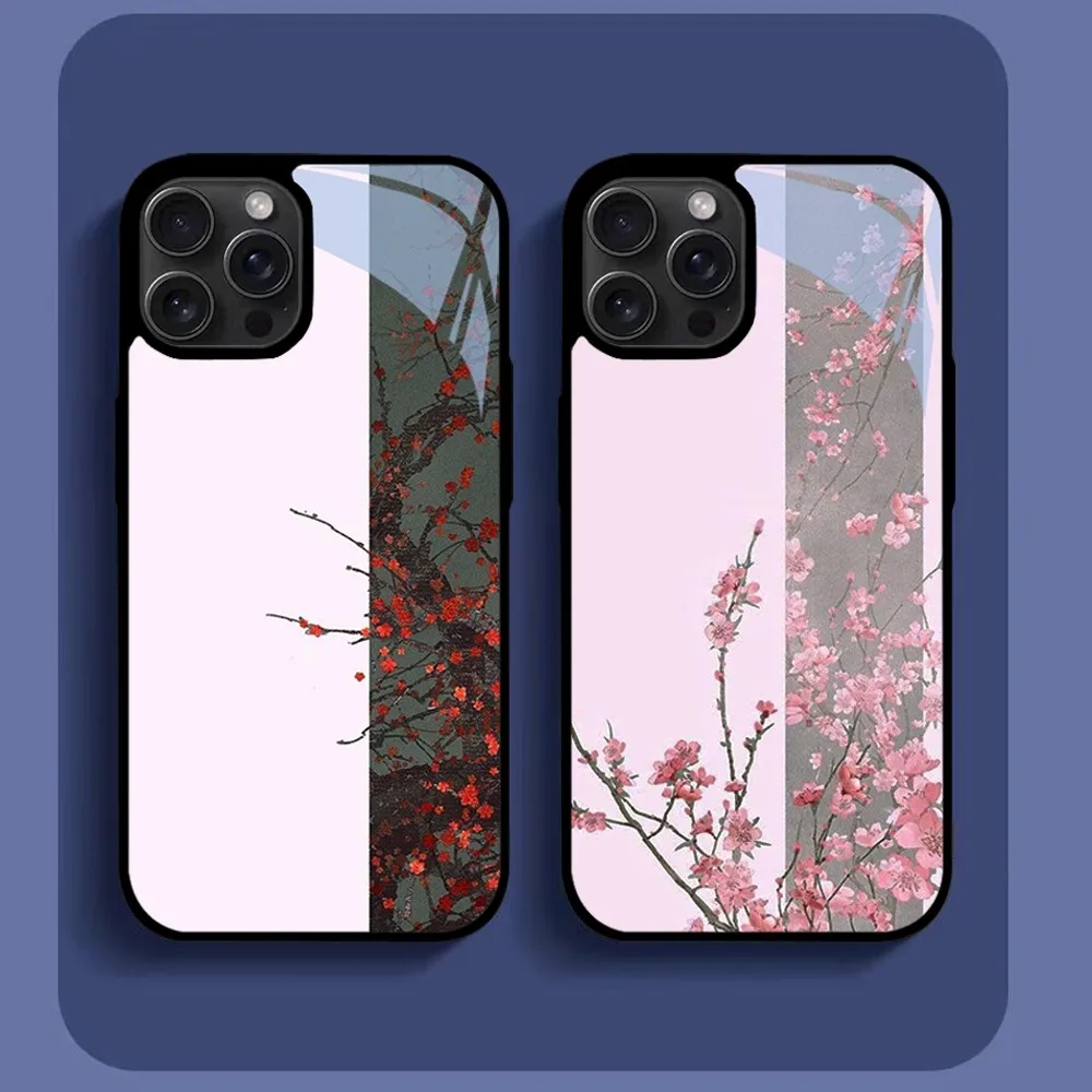 

Ink Painting Phone Case For IPhone16 15 14 13 12 11 Pro Xs Max Mini XR X 7 8 Plus Luxury Mirror Hard Funda