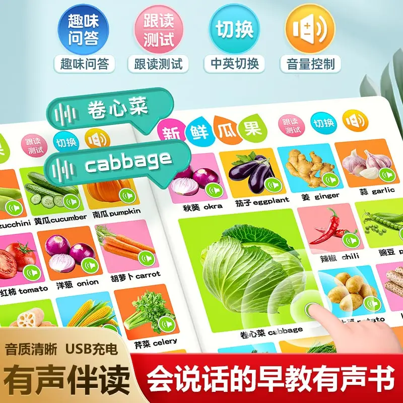 Trilingual Enlightenment Talking Sound Book, Cantonese English Chinese Finger Touch Reading Early Education Book for Young Child