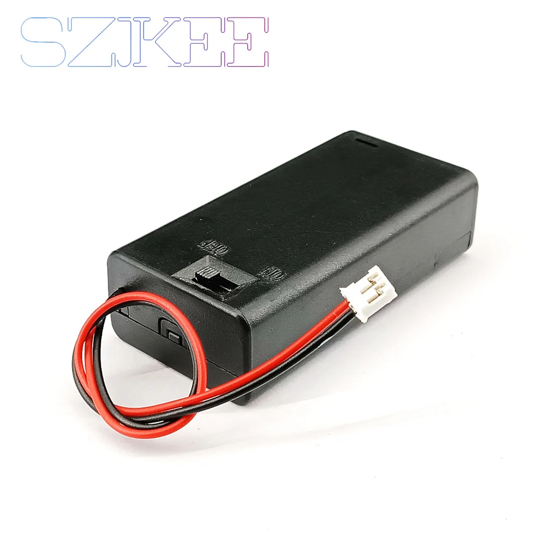 صندوق بطارية AA/AAA مع مفتاح مع غطاء مع محطة PH2.0 2 فتحات صندوق بطارية AA/AAA حامل بطارية AA/AAA 2x1.5 فولت