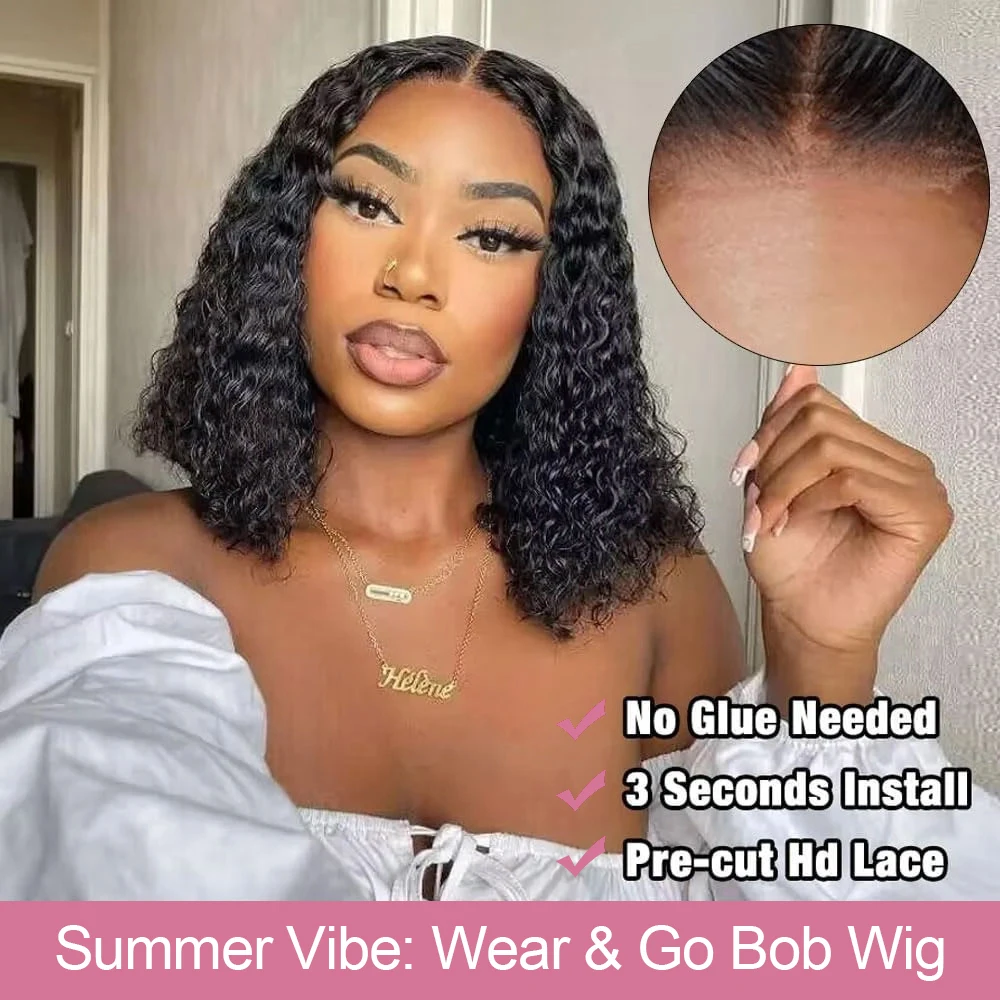 Short Water Curly Bob Wig Human Hair 100% 7x5 13x4 Ready To Wear And Go Glueless Wigs 13x6 HD Deep Wave Frontal Wigs For Women image 2