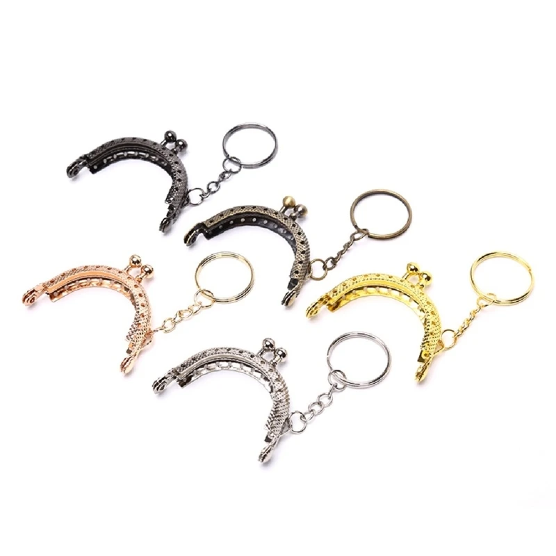 1Pc 5cm Half Round Metal Coin Purse Frame Kiss Clasp Lock with Keyring DIY Sewing Handbag Handle Clutch Arched Frame Replacement