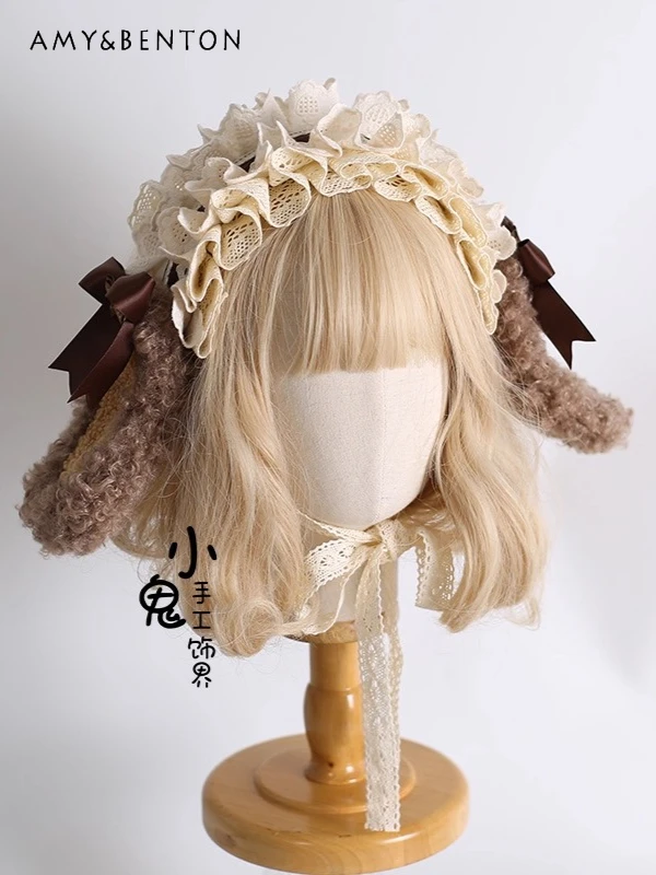 

Original Lolita Kawaii Bear Ear Headband Hairband Hair Accessories Elegant Versatile Sweet Bow KC Hat Cosplay Hair Accessories