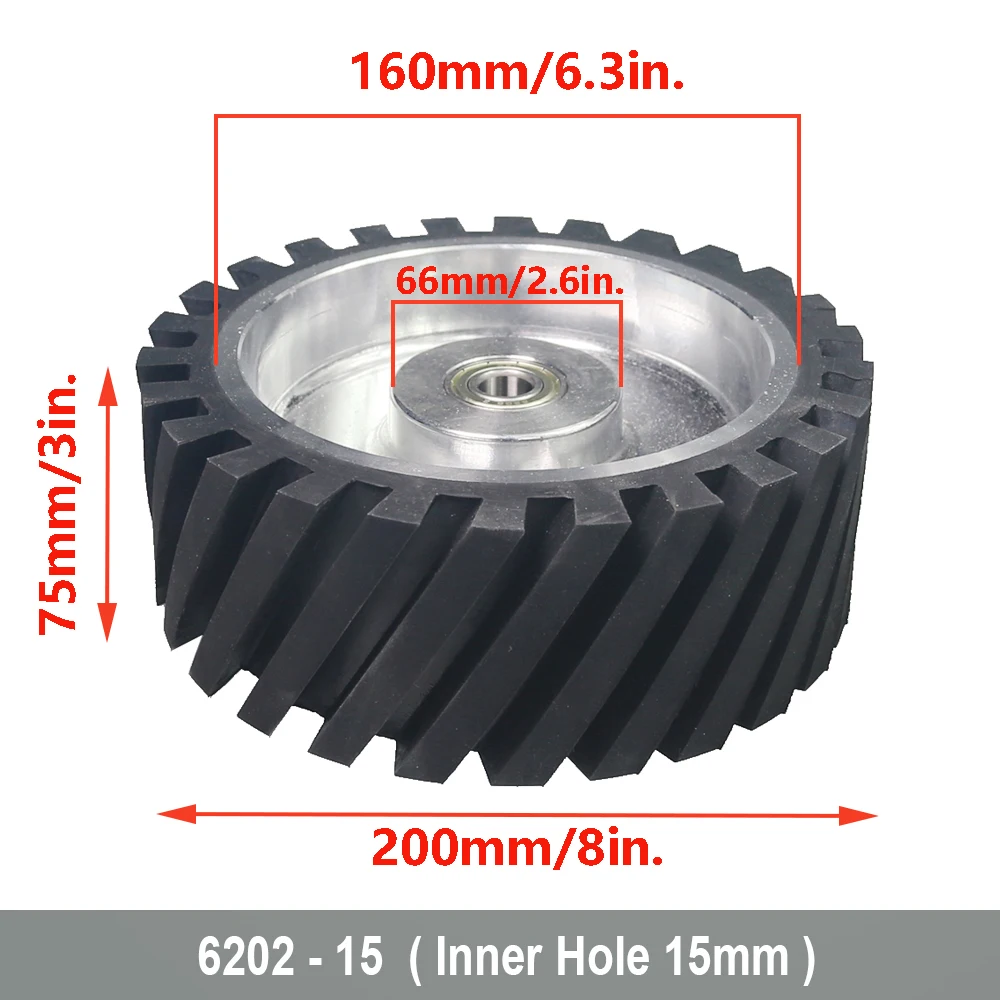200 * 75 mm gekarteld rubberen contactwiel Dynamisch gebalanceerde riemslijper achterbank spanwiel