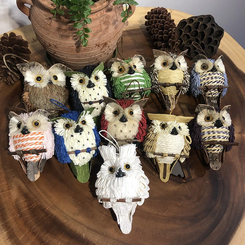 Straw Owl Garden Forest Decoration Pendant Straw Imitation Animal Handicrafts Home Interior Balcony Decoration