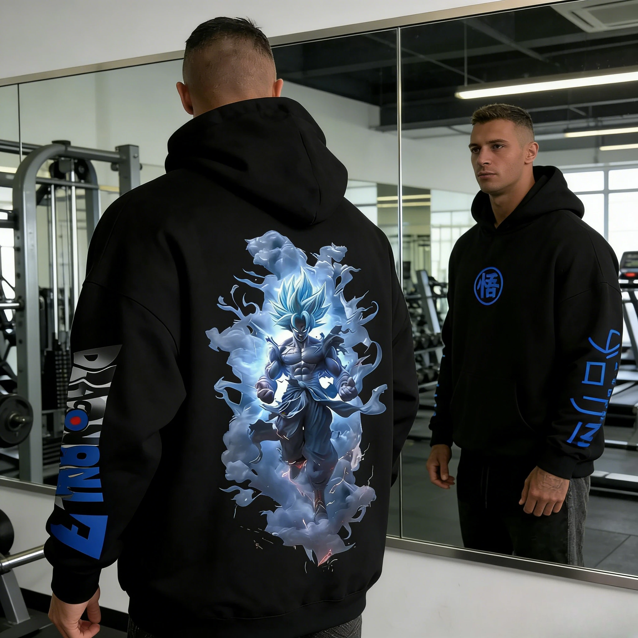 

2026 Dragon Ball Retro Anime Hoodie, Super Saiyan Blue Goku Print Men's Pure Cotton Hoodie, Casual Loose Sports Daily Version