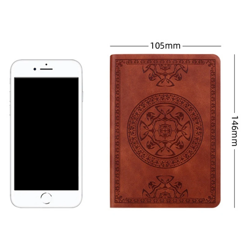 PU Leather Writing Book Portable Notepad Retro Mini Notebook Stamping Process Artificial Office Bookkeeping Creative Record Book