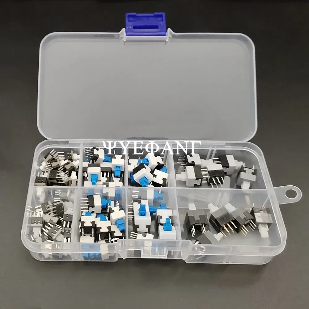 60PCS/Boxed 8.5x8.5 8x8 7x7 5.8x5.8mm Self-Locking/Unlocked Push Tactile Power Micro Switch Kit 6 Pin Button Switches