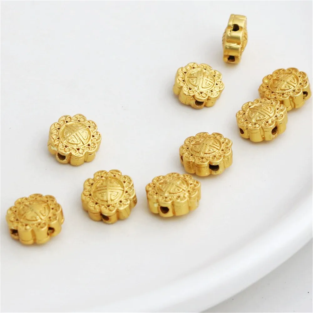 

18K Gold-clad Color-Changing Double-Sided Sunflower, Cross-hole, Flat Beads, DIY Accessories, Loose Beads, 10mm