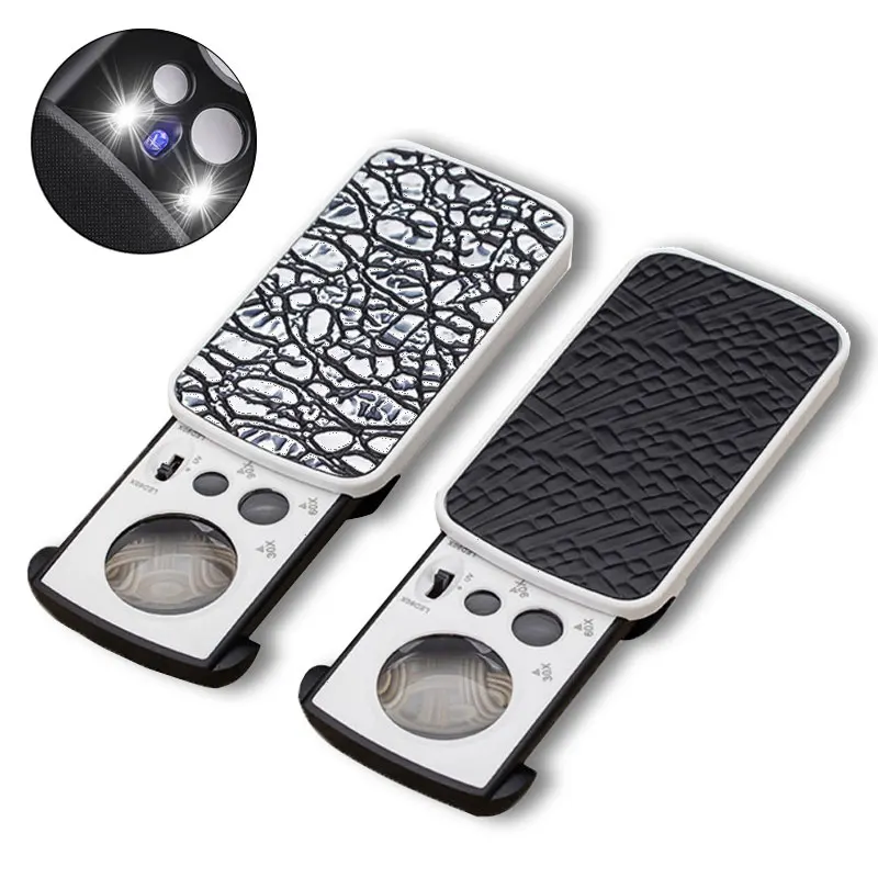 Lupa de Jóias com Luz uv Led Lupa de Bolso Deslizante Lente Óptica para Moedas e Selos de Diamantes 30x 60x 90x
