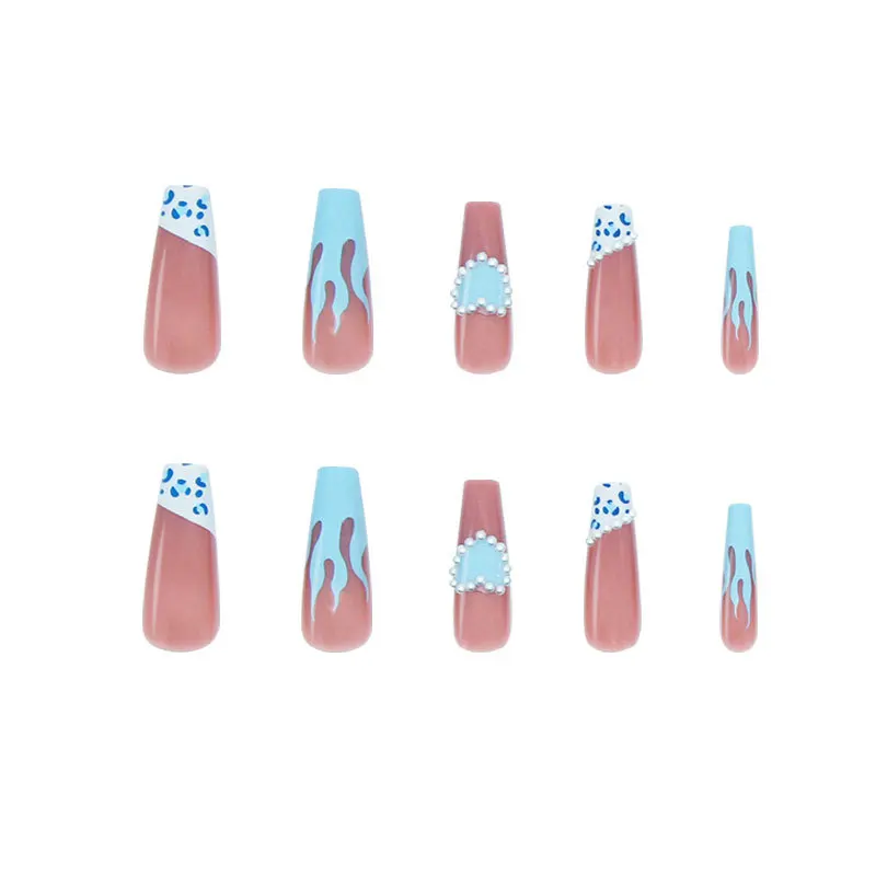 24Pcs Blue Flame False Nails Wear Long Paragraph Perfect For Nail Salons