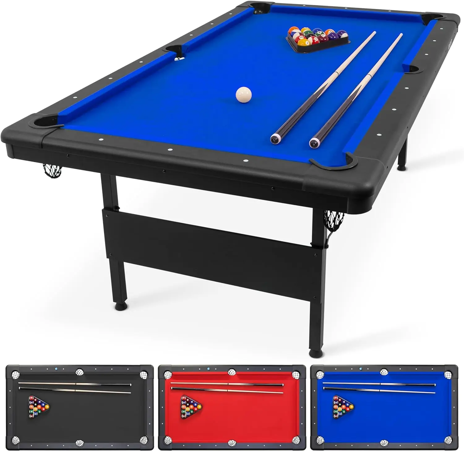 6, 7, or 8 ft Billiards Table  Portable Pool Table  Includes Full Set of Balls, 2 Cue Sticks  Chalk and Felt Brush