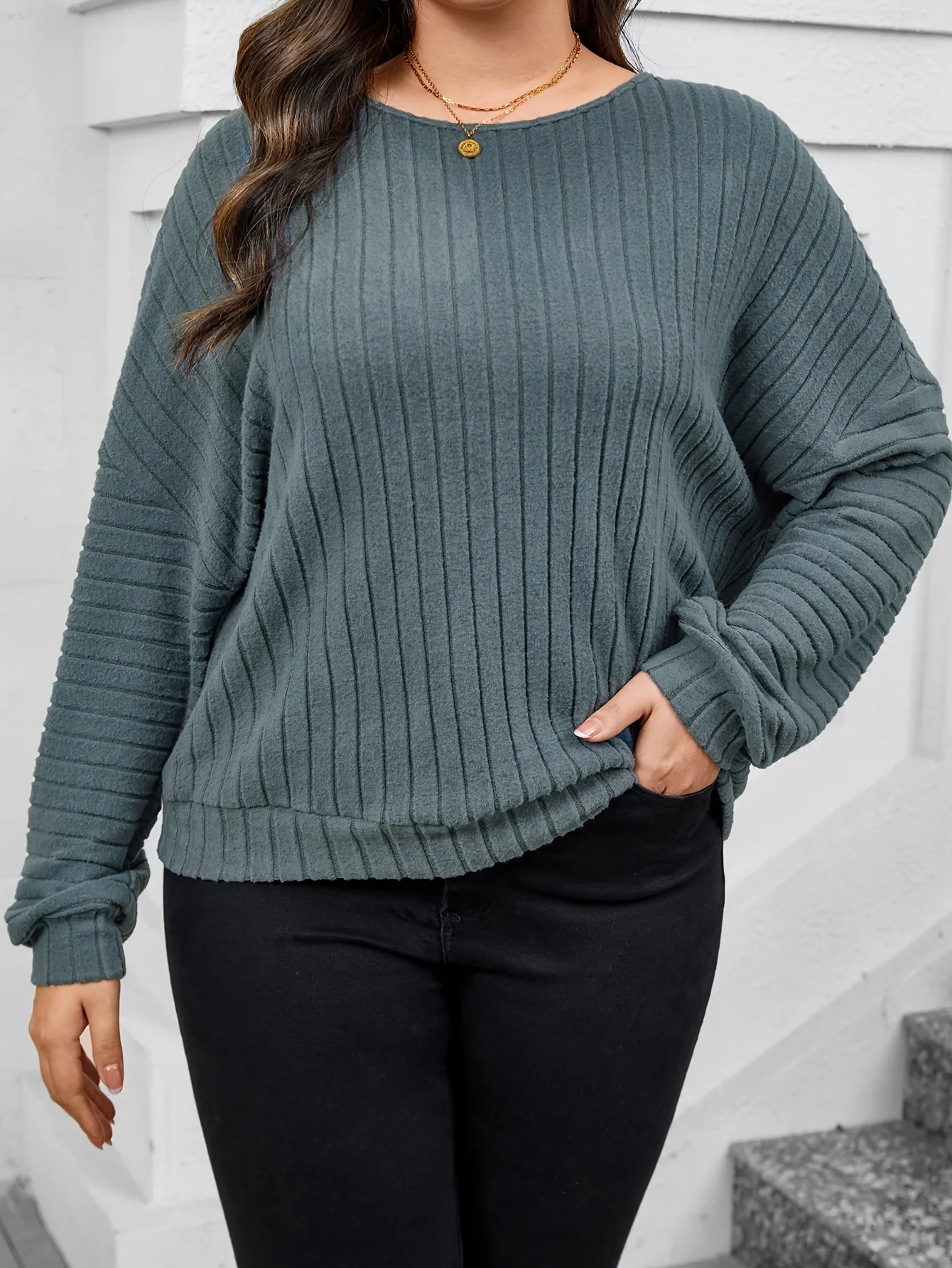 Felpa da donna con maniche a pipistrello con lacci sul retro, versatile, versatile, taglie forti, per tutti i giorni, primavera ed estate