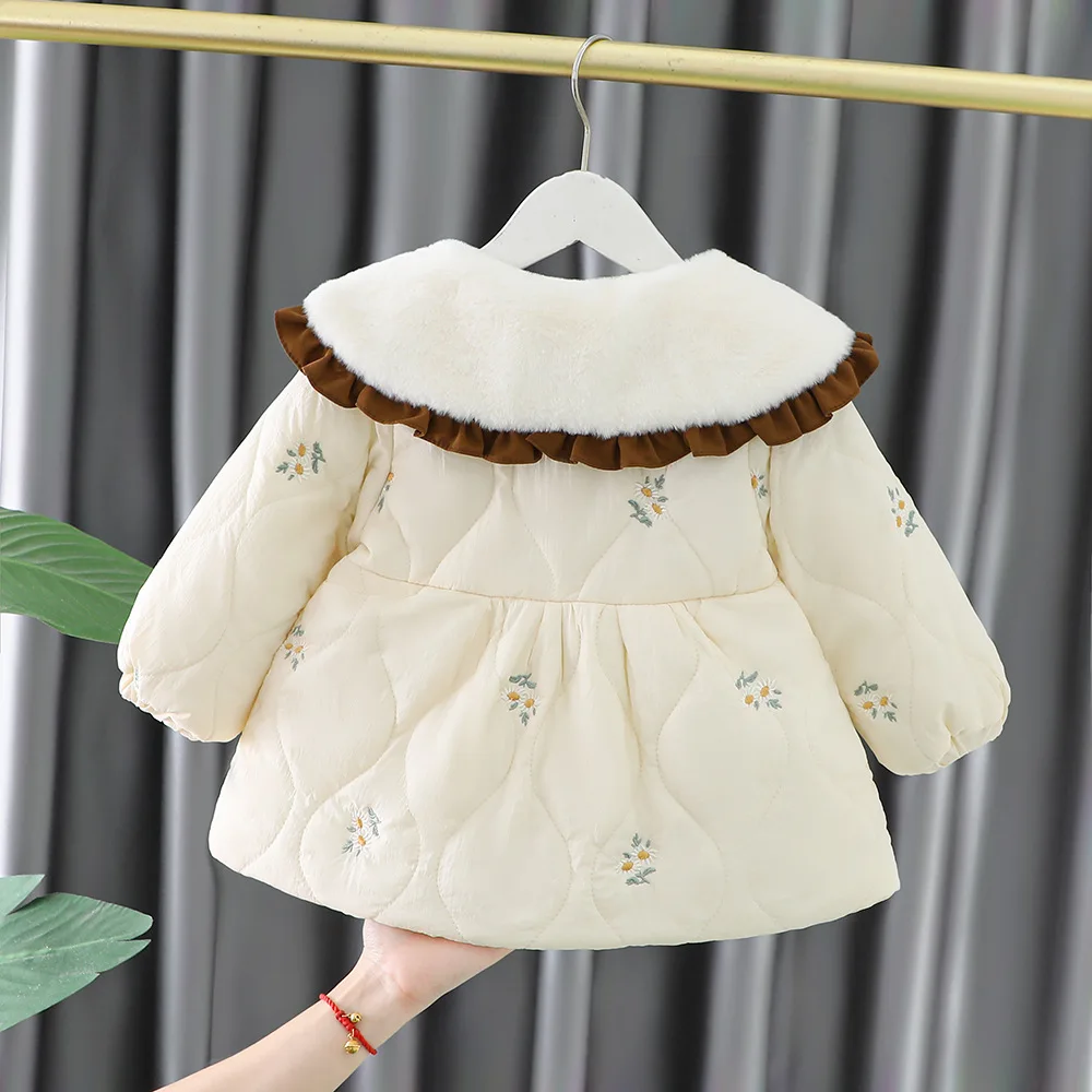 Winter Baby Girls Cotton-padded Coat Lapel Bow Toddler Girls Cardigan Fashion Baby Girl Jacket